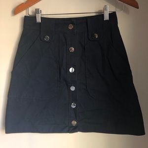 Navy button front skirt